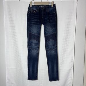 Express Moto Skinny Jeans Women’s Size 00 Dark Wash Zipper Pocket Stretch Denim